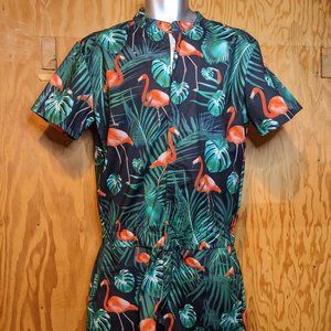 Mens Tropical Jumpsuit Flamingo Onesie Romper Hawaiian Medium Shorts Shirt